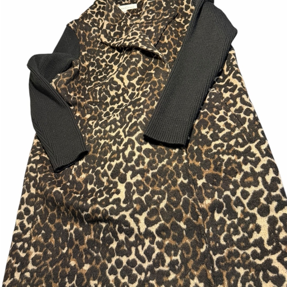 Kenneth Cole New York Cheetah Print Sweater Sleeve Coat Sz Lrg - Picture 6 of 11